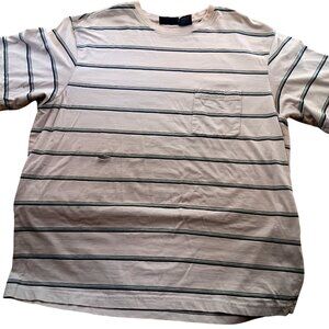 XL True Grunge Vintage T-shirt Puritan 90's Mens Beige Striped Pocket Distress